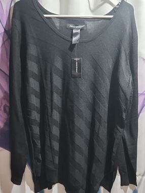 Ashley Stewart Black Diagonal-Stripe Sweater. Size 14/16. NWT!